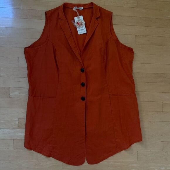 Gozzip Notched Collar Linen and Cotton Back Tie Vest Jacket in Orange L NWT - Picture 12 of 14